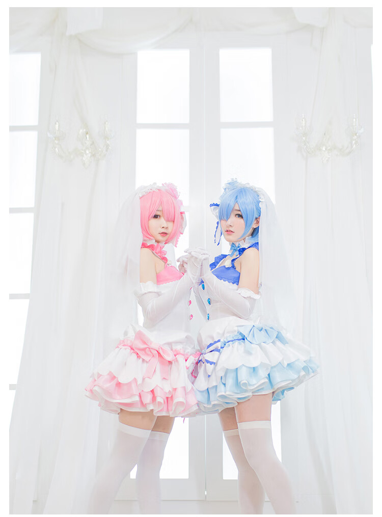 现货拉姆蕾姆婚纱花嫁婚纱cosplay服装女cosply动漫cos服 蕾姆手捧花