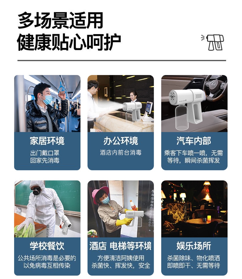 蓝光酒精喷枪雾化消毒喷雾机室内车内空气手持自动纳米喷雾枪k5白色