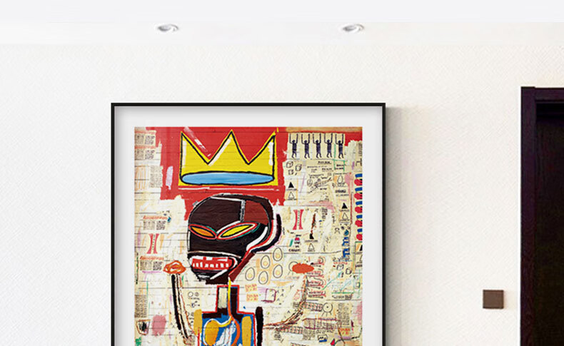 维清巴斯奎特装饰画basquiat皇冠挂画玄关工业风大幅涂鸦潮流抽象壁画