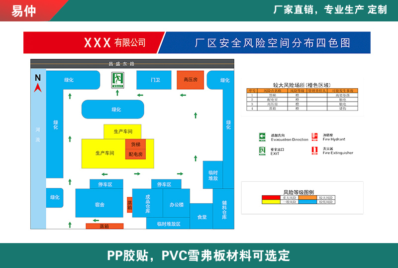 安全风险警示四色分布图应急消防场所疏散组织架构分级管控公告栏风险