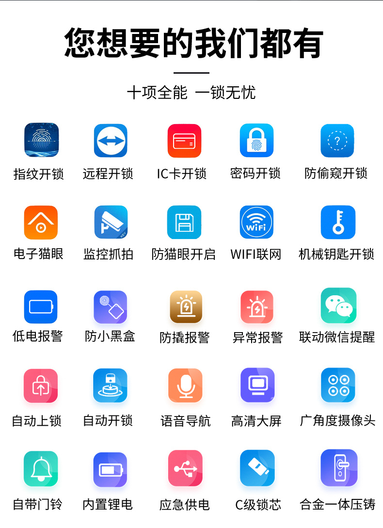 华为智选通用全自动指纹锁家用防盗门人脸识别密码锁电子智能门锁十大