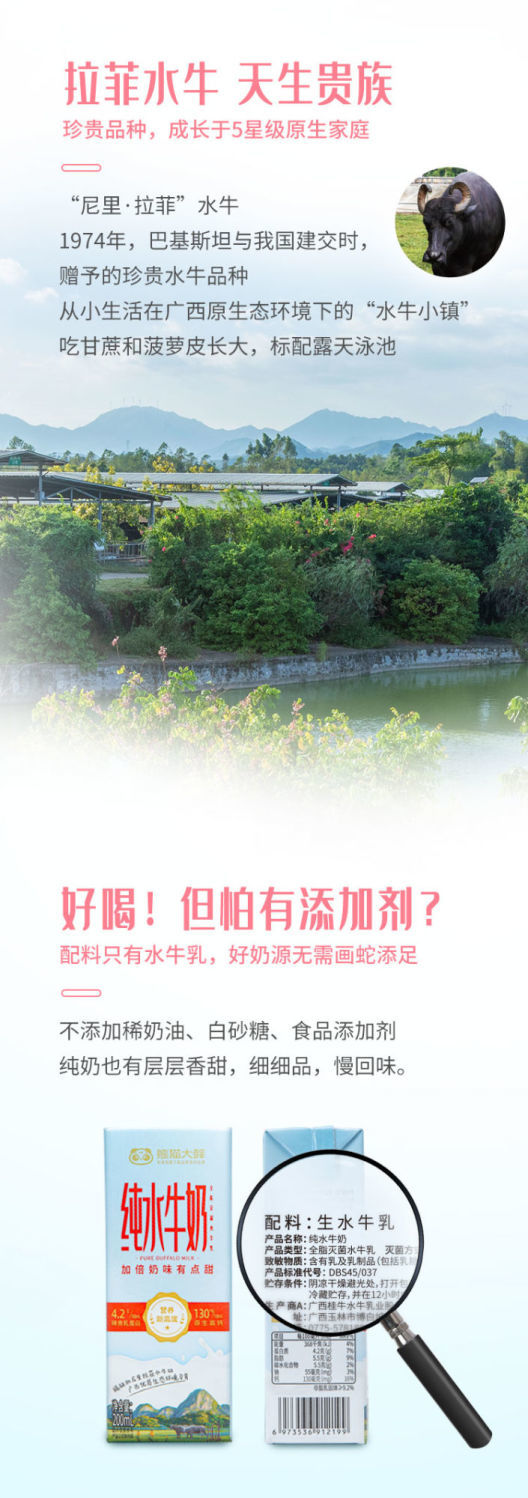 熊猫大鲜水牛奶百果园牛奶熊猫大仙纯水牛奶200ml10盒营养高奶味浓厚