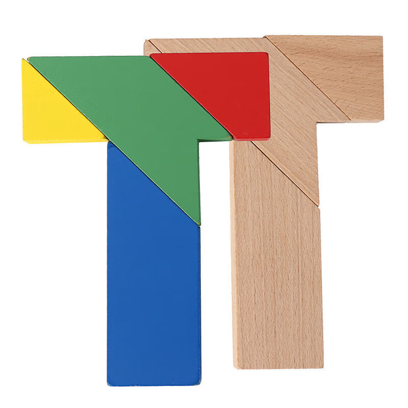 四巧板t字之谜木质玩具成人小学生儿童智力趣味拼图彩色t字谜拼板圣诞