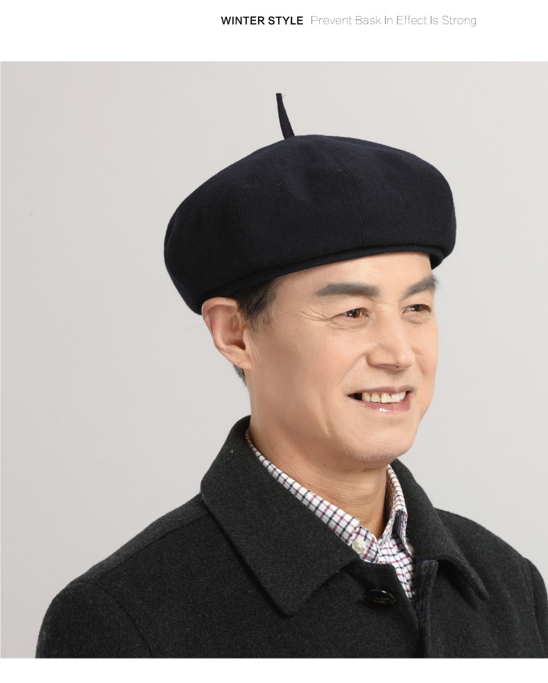 甄虹新品毡帽男老头帽子男薄款老人男士毛呢贝雷帽中老年人爸爸画家帽