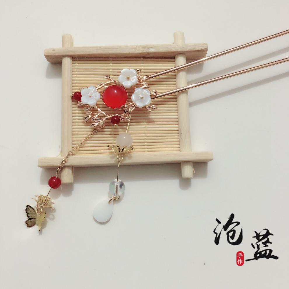 手工发簪步摇流苏钗子珍珠汉服配饰古风头饰簪子送老婆女友情人节礼物