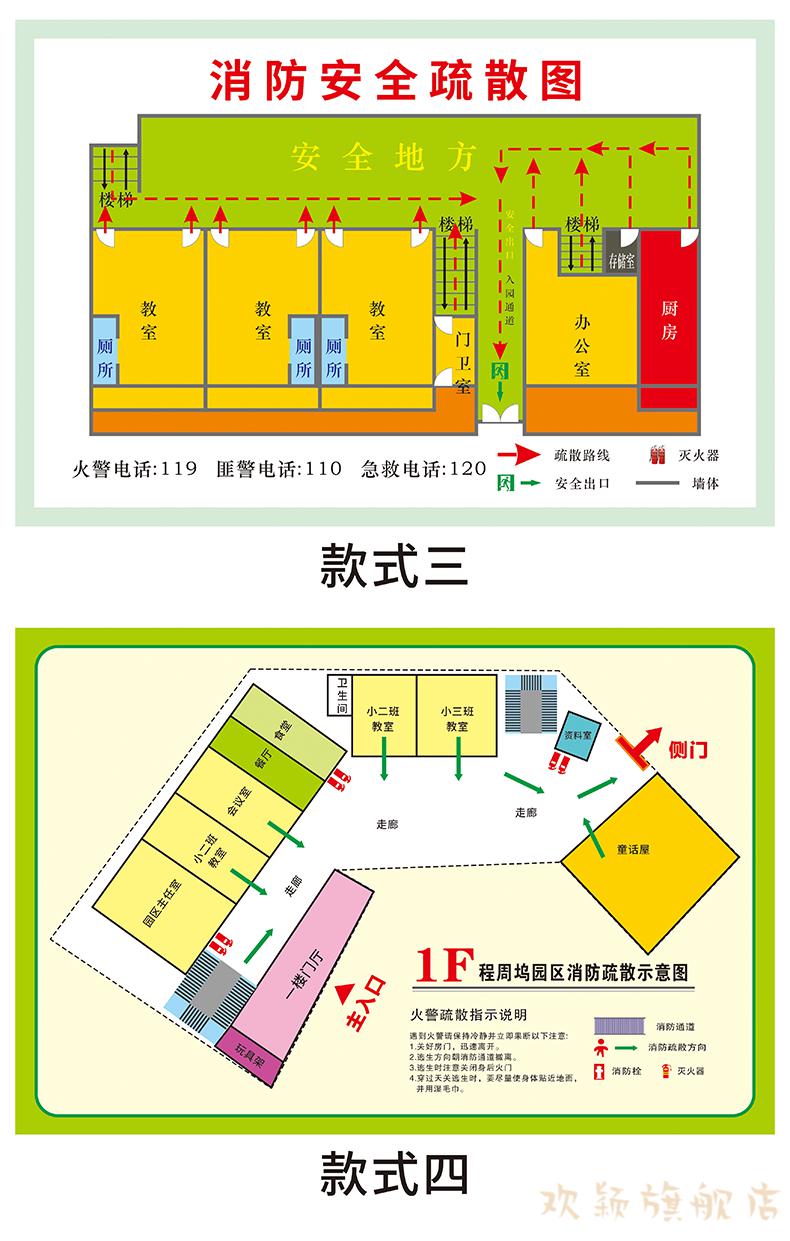 公寓酒店ktv医院公司超市疏散图逃生指示图亚克力墙贴贴雪弗板60x30cm