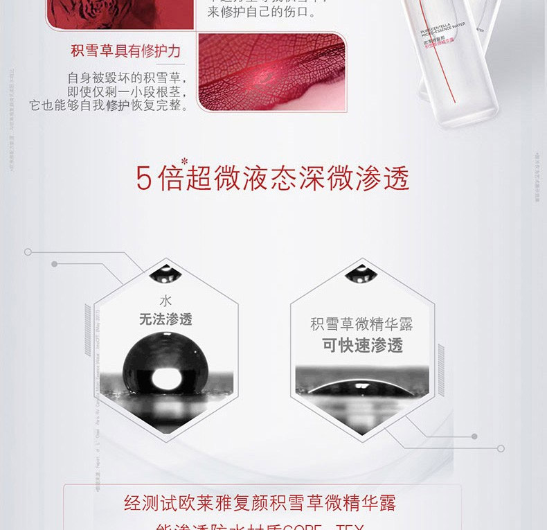 欧莱雅复颜积雪草微精华露65ml补水保湿提拉紧致细致毛孔提亮肤色精华爽肤水精华露女 1瓶装
