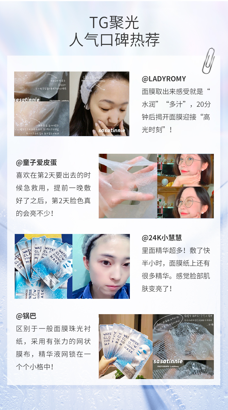 sasatinnie TG聚光面膜 补水保湿巨水膜面膜 修护舒缓提亮烟酰胺学生女 【6盒装 共30片】聚光大蓝灯