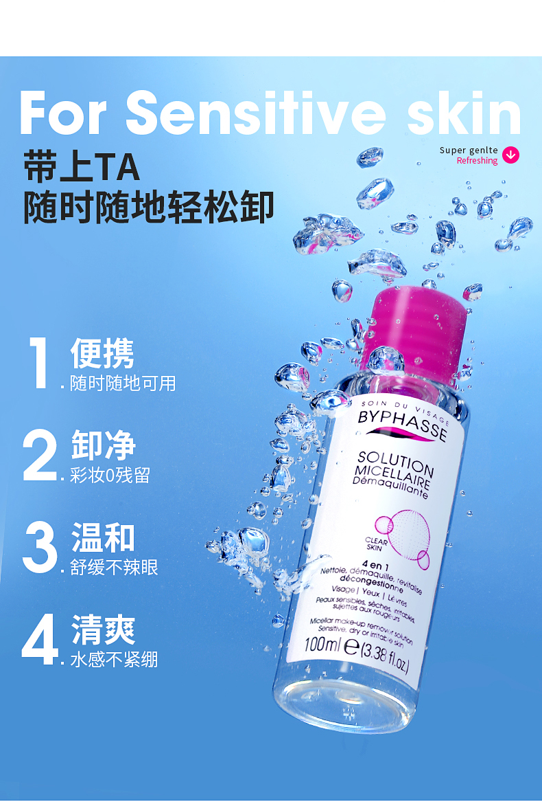 蓓昂斯BYPHASSE西班牙进口温和卸妆水学生脸部清洁无刺激眼唇卸妆学生党必买 卸妆礼盒500ml*2（23年12月）