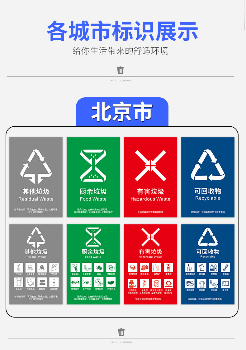 溪沫杭州市垃圾桶标识贴牌新干湿垃圾分类标签可回收不可回收垃圾有害