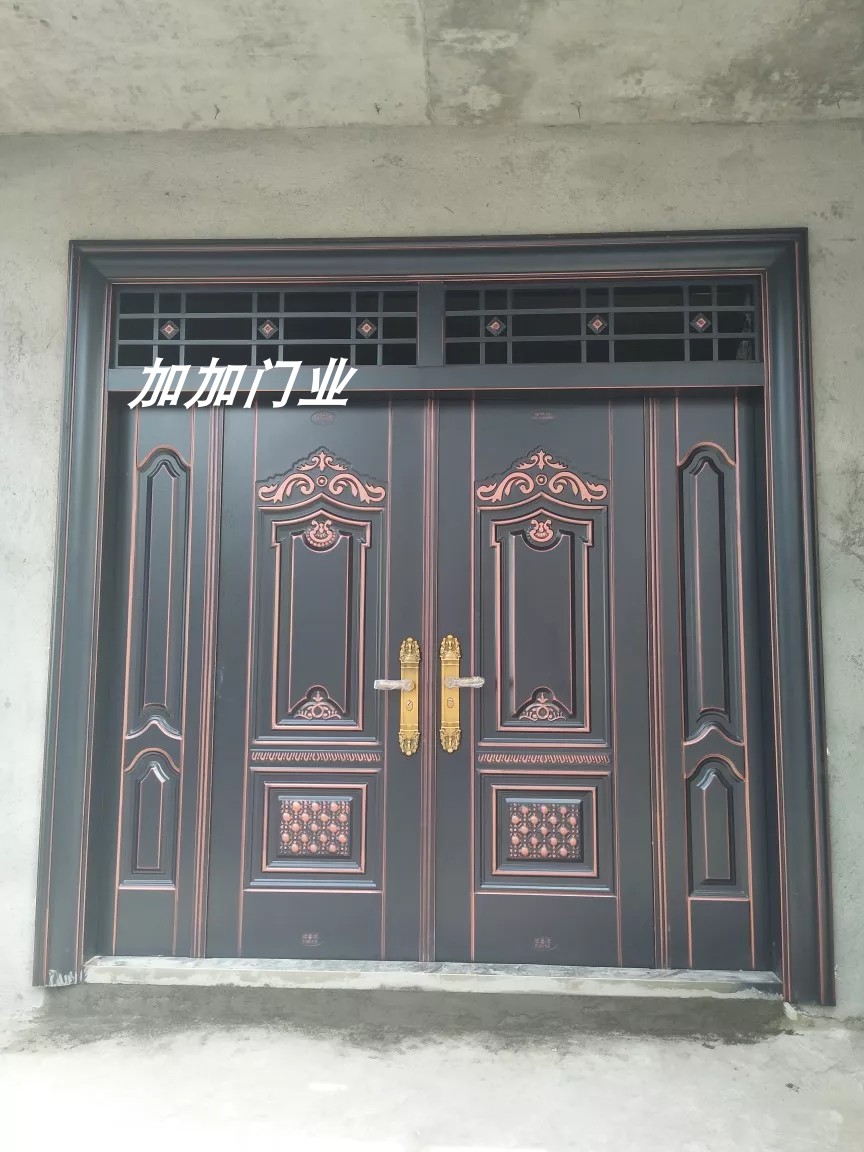 别墅对开大门四开门农村大门仿真铜门锌合金甲级大门防盗门进户门 锌
