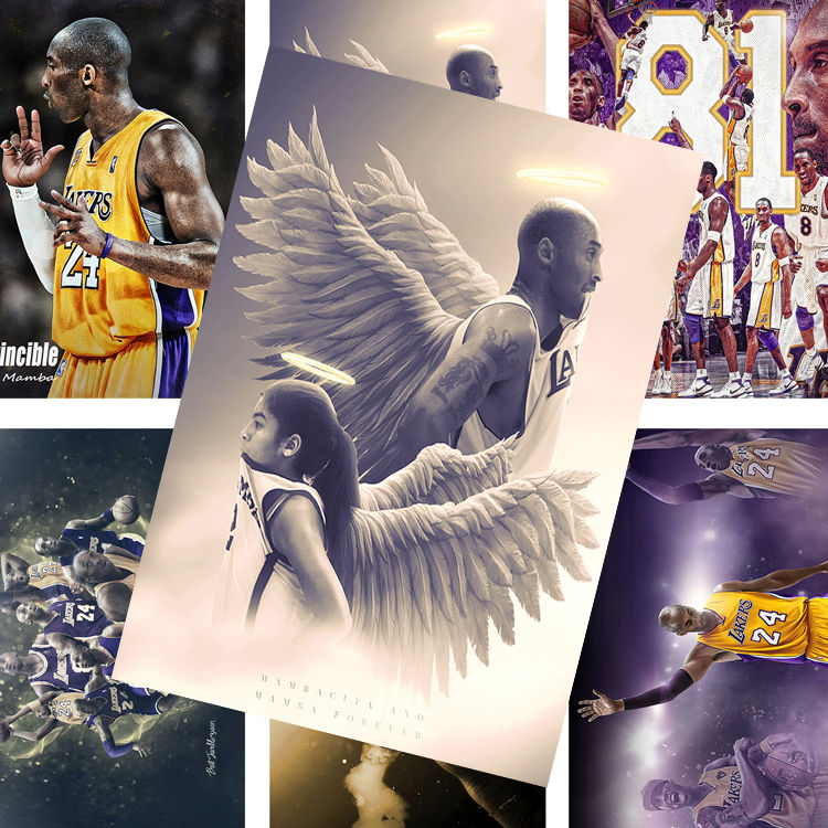 nba湖人队篮球kobe周边卧室签名墙纸时尚壁纸科比a版高清海报一套8张