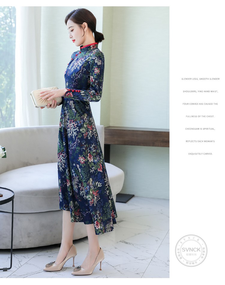 svnck时尚品牌 中国民族风女装2019年春季冬季新款收腰显瘦气质过膝