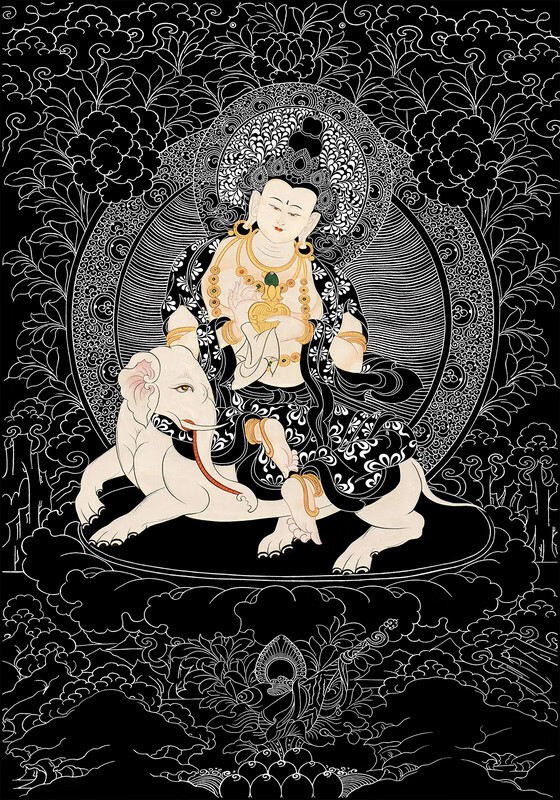 普贤菩萨描金diy手绘画稿描金唐卡静心减压佛像涂色线稿a款黑底5070