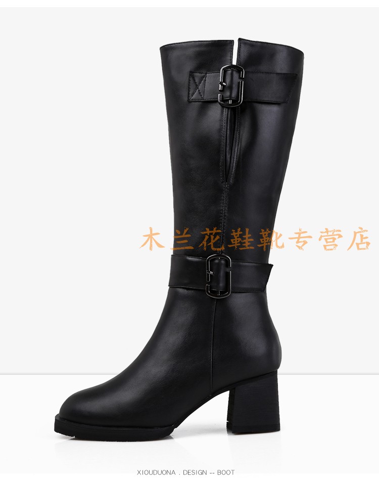 保罗 骆驼高靴女2019新款高跟棉鞋女东北雪地靴粗跟头