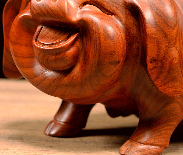 木雕猪一对摆件工艺品十二生肖实木质红木家居饰品摆设 花梨木长30cm