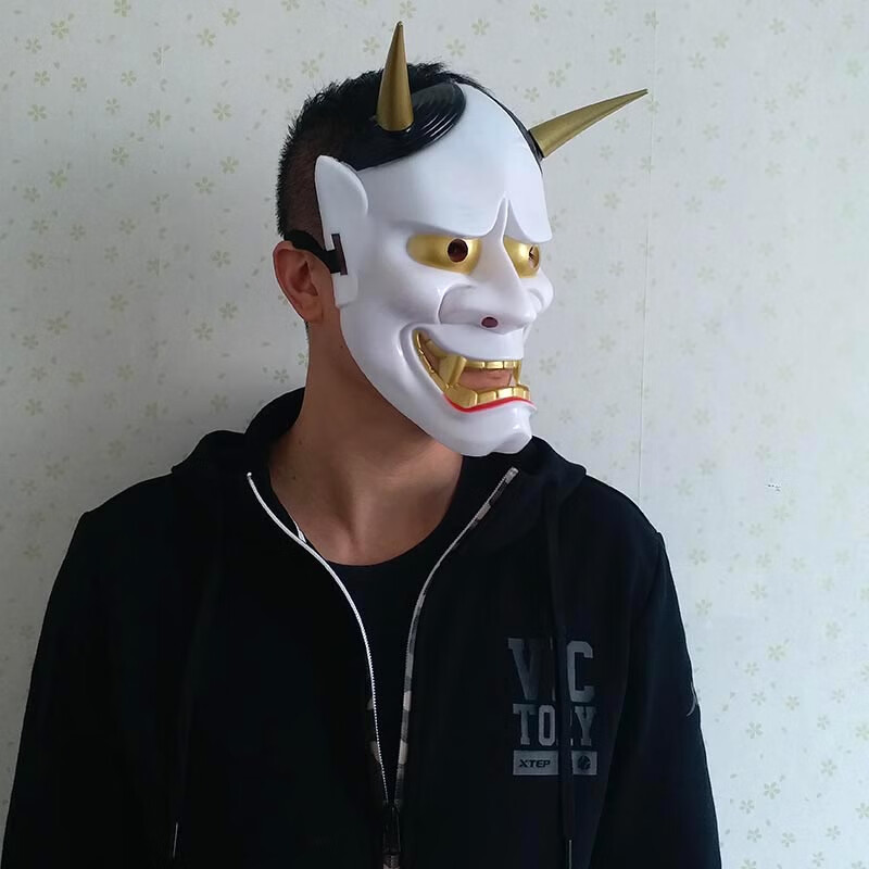 般若面具男恐怖鬼面恶魔鬼脸班诺面具日式鬼首鬼面具cos道具 红色