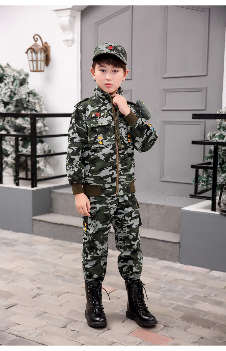 户外鞋服 军迷服饰 晨代骄 儿童解放军衣服儿童秋冬季迷彩服套装男
