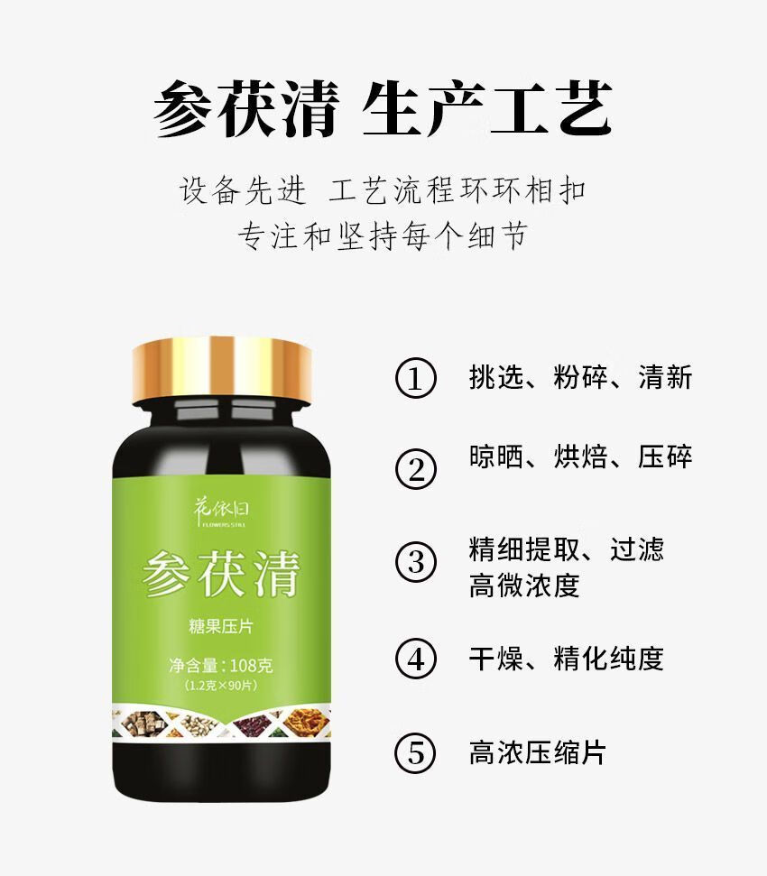 北京同仁堂原料参茯清绿色一派官方咀嚼片参伏符清青渗片内廷上用