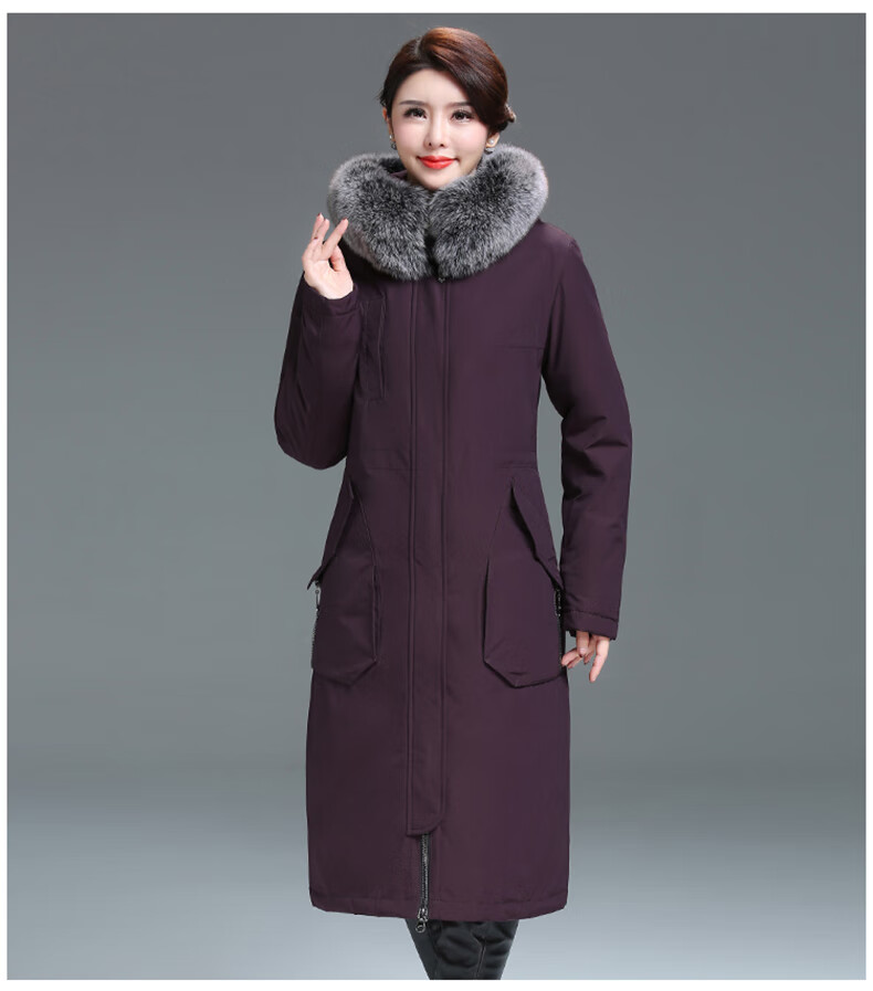 妈妈装羽绒服女长款过膝派克中长款2019新款中年妇女派克服长款过漆雨