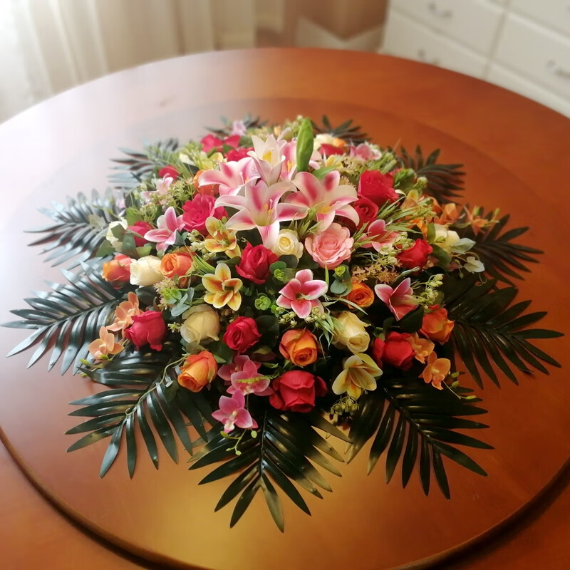 宴会桌花仿真大餐桌花艺大型酒店转盘摆件花绢花装饰花插花圆形电动