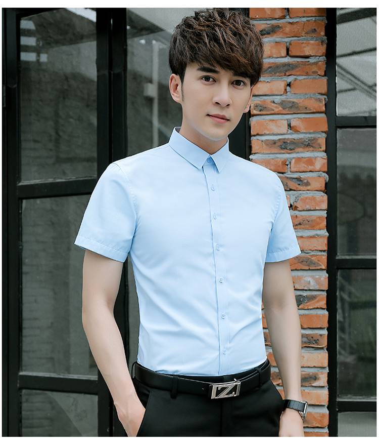 韩版修身白色工装男士职业衬衣男式村衣商务装藏青单件4xl165斤左右