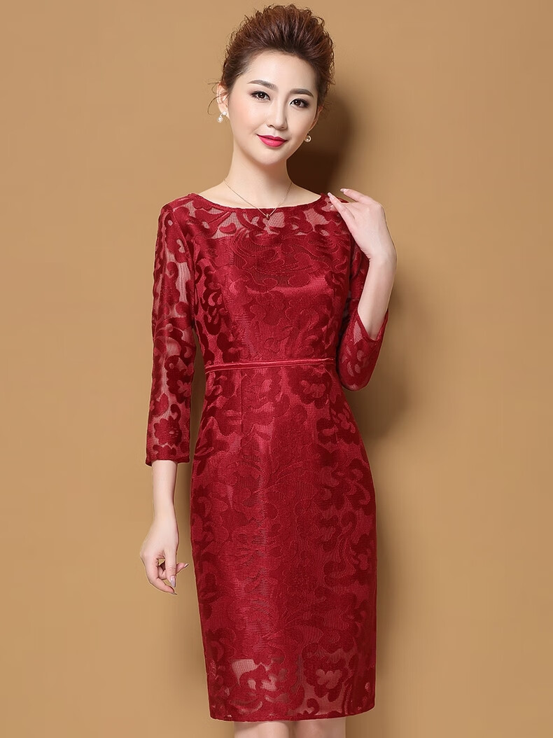 春季儿子结婚妈妈婚礼服穿的喜庆衣服嫁女儿婚宴婚庆礼服装蕾丝连衣裙