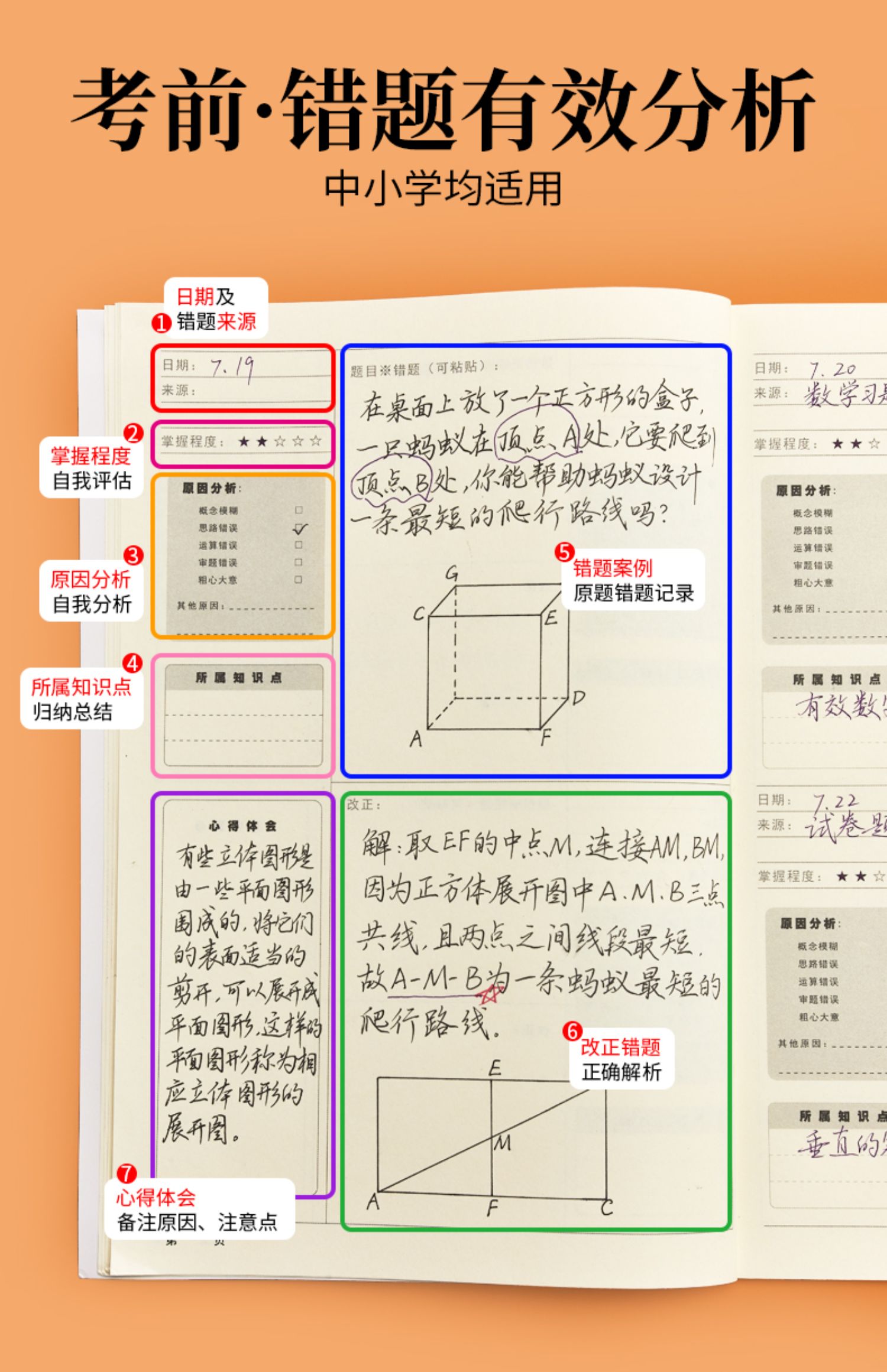 《错题本初中生高中生小学笔记本数学纠错本初中厚本子语文作业登记本