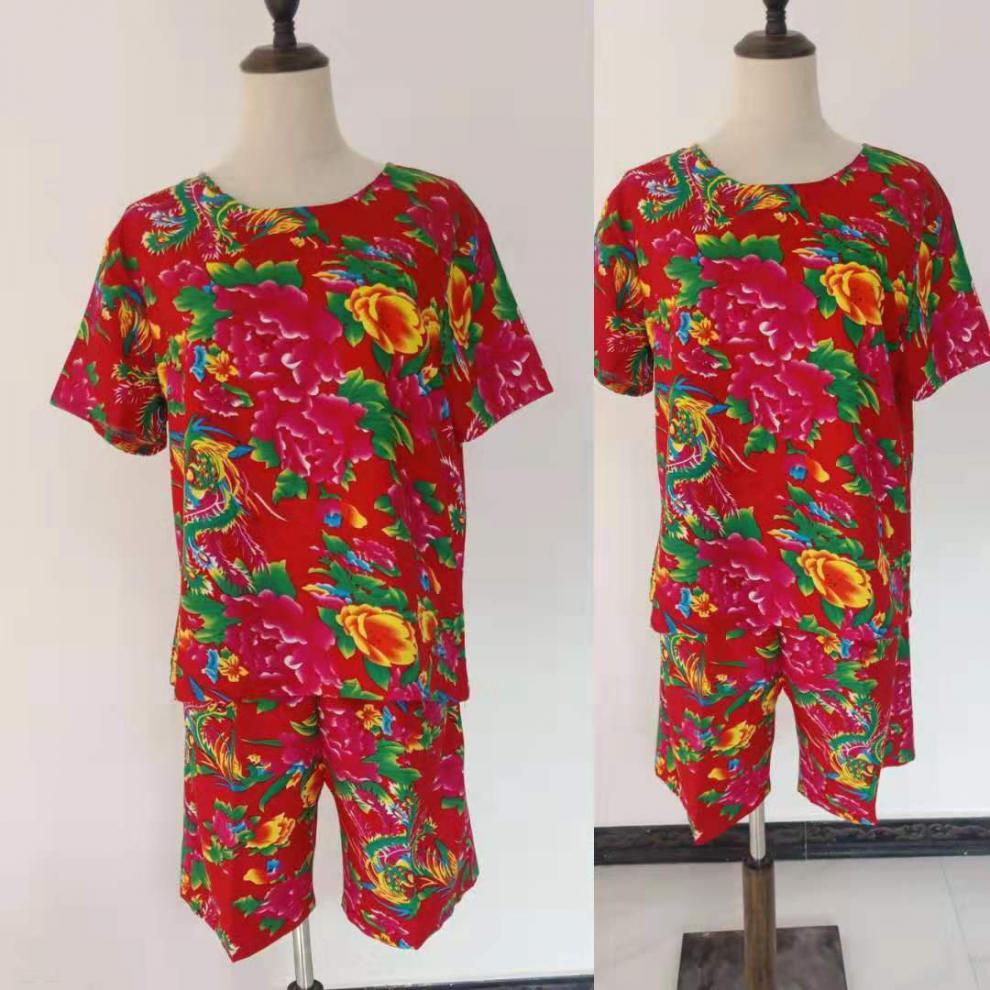 定制东北大花布衣服男女短袖t恤伴娘伴郎服快手抖音搞笑二人转花衣服