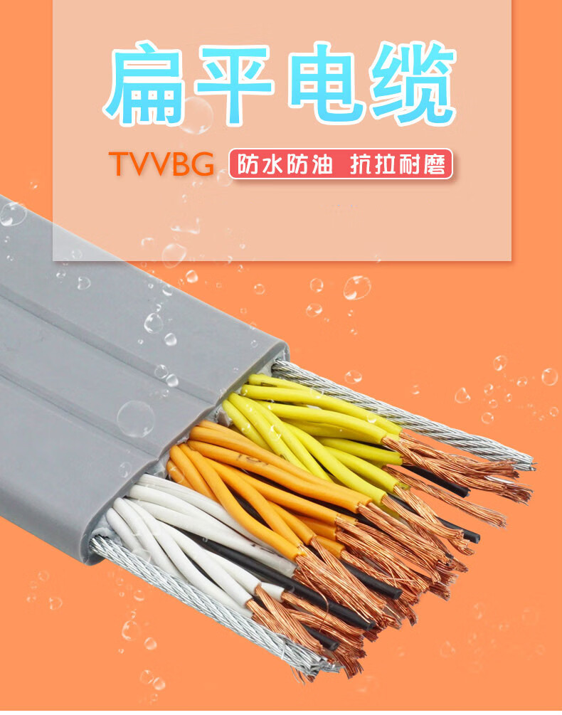 tvvbg 双钢丝扁平电缆 8/20/24/30/36芯 电梯行车电镀随行柔软电缆