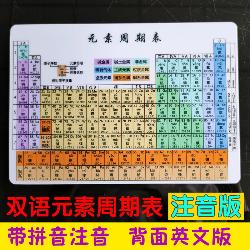 新品化学元素周期表挂图实物注音版初高中化学元素周期表卡片带拼音