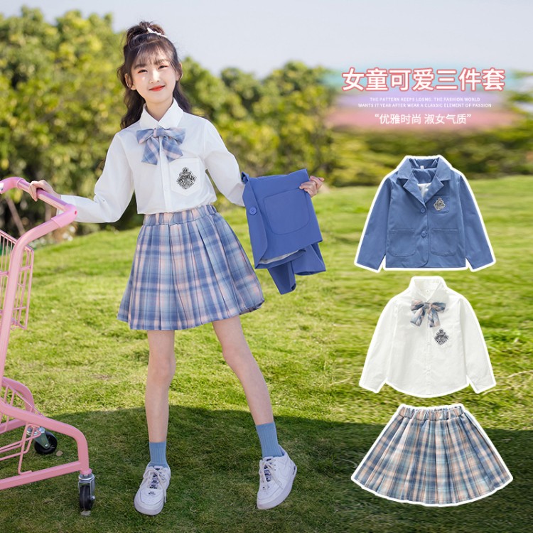 巴帝badi巴拉巴拉旗下女童套装jk服西装三件套中大童韩版儿童春秋季
