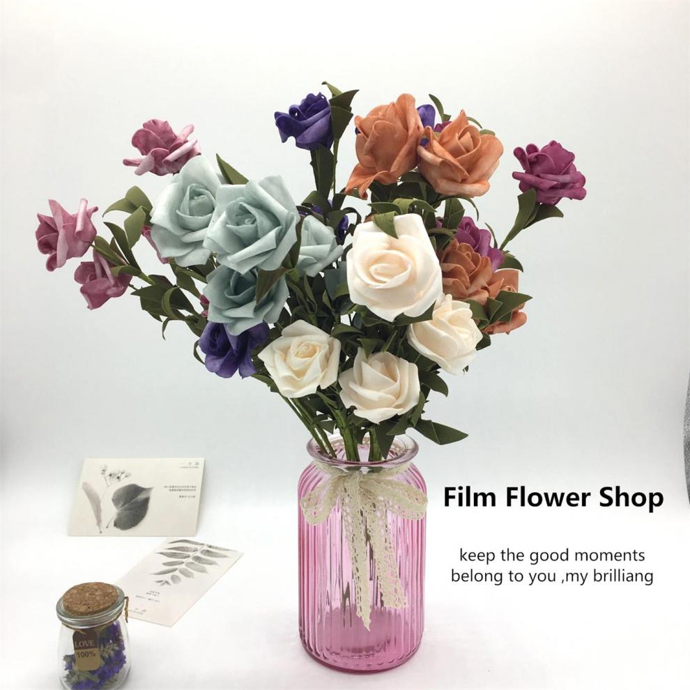 客厅卧室餐桌摆饰假花仿真干花束装饰品欧式玫瑰花摆件花艺 橘大玫瑰