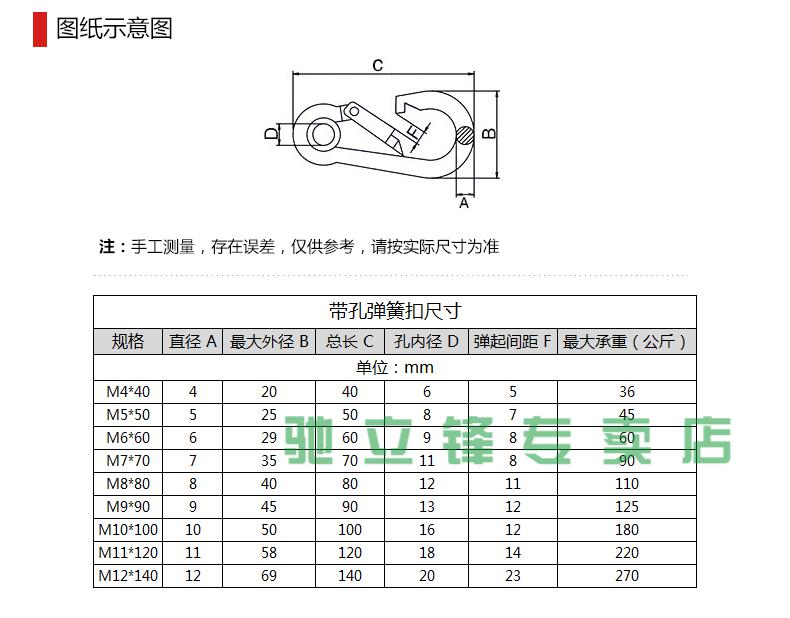 标准螺母弹簧扣带保险圈登山链条扣锁扣钥匙扣水壶挂扣 快速接环 m10