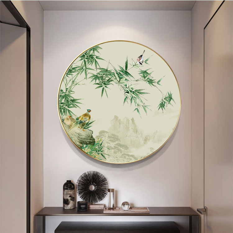 可狄圆形新中式吉竹子客厅装饰画餐厅字画入户玄关挂画中国风墙画壁画