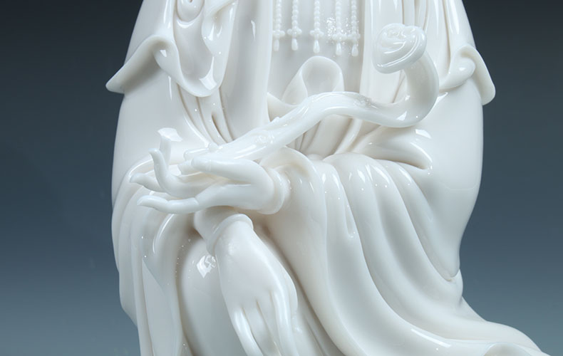 甲盏窑 李甲栈大师德化白瓷佛像工艺品摆件观音/披坐蒲团观音 披坐