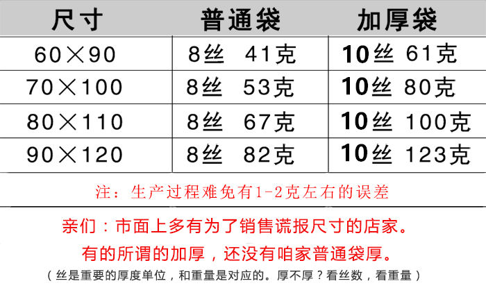 5个装(加厚8丝) 70*100cm