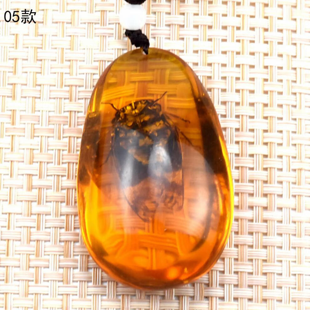 钟秀天然真虫珀手把件 人造琥珀蜜蜡昆虫标本人工带虫