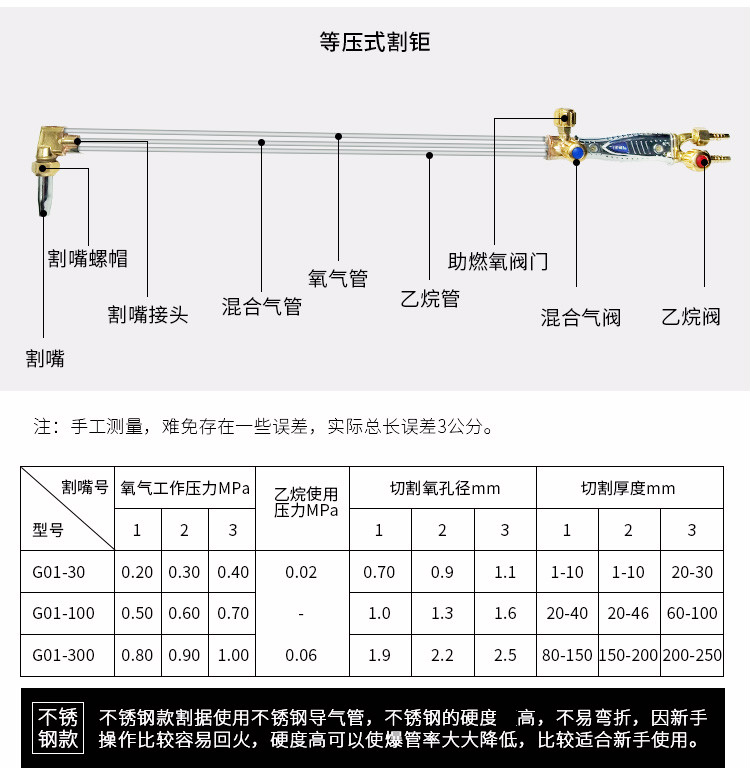 五金工具 手动工具 四创 定制g01-30型氧气乙炔丙烷加长割枪1米100