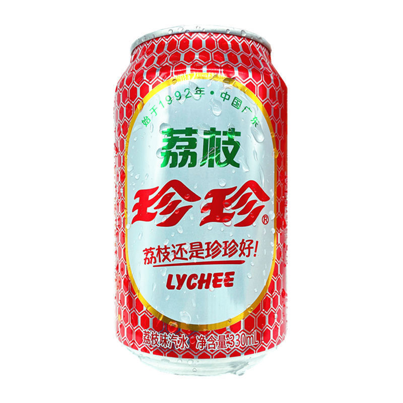 珍珍荔枝味汽水碳酸饮料330ml罐桔子味桃味8090后童年怀旧老汽水330ml