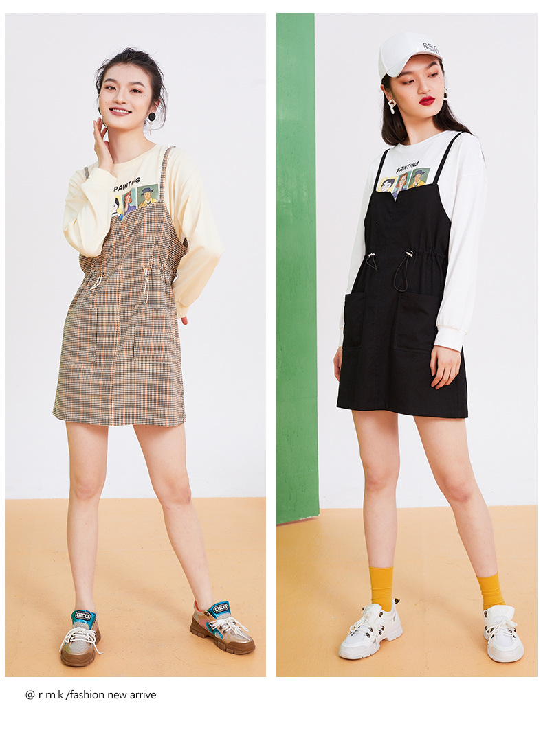 商场同款 Rmk诺蔓琦春季新款时尚韩龄抽绳收腰假两件连衣裙女百搭长袖拼接款黑色s 图片价格品牌报价 京东