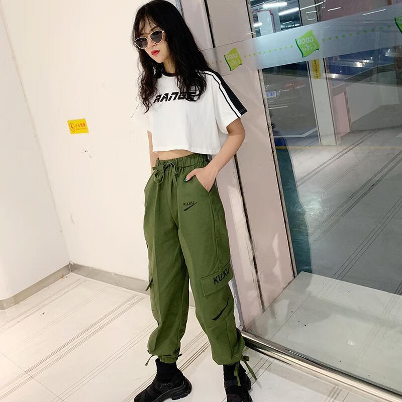 夏季新款bf工装裤女短袖套装女嘻哈洋气时尚韩版学生两件套装春夏