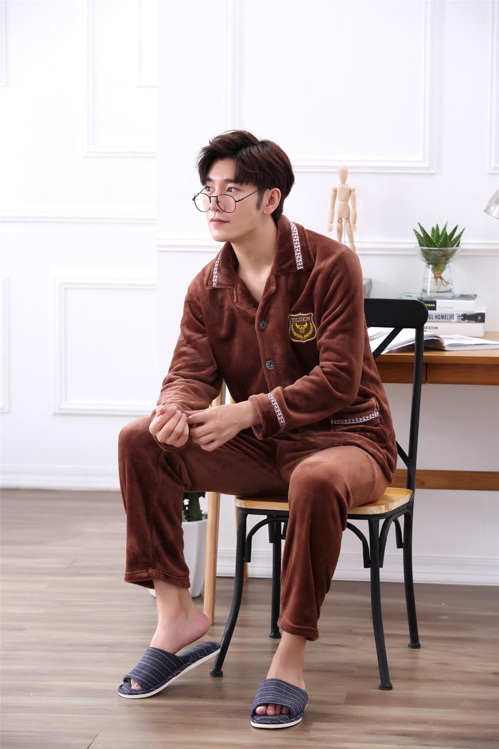 乔鹿冬天珊瑚绒睡衣男士薄款春秋季法兰绒冬款加厚加绒家居服套装 413
