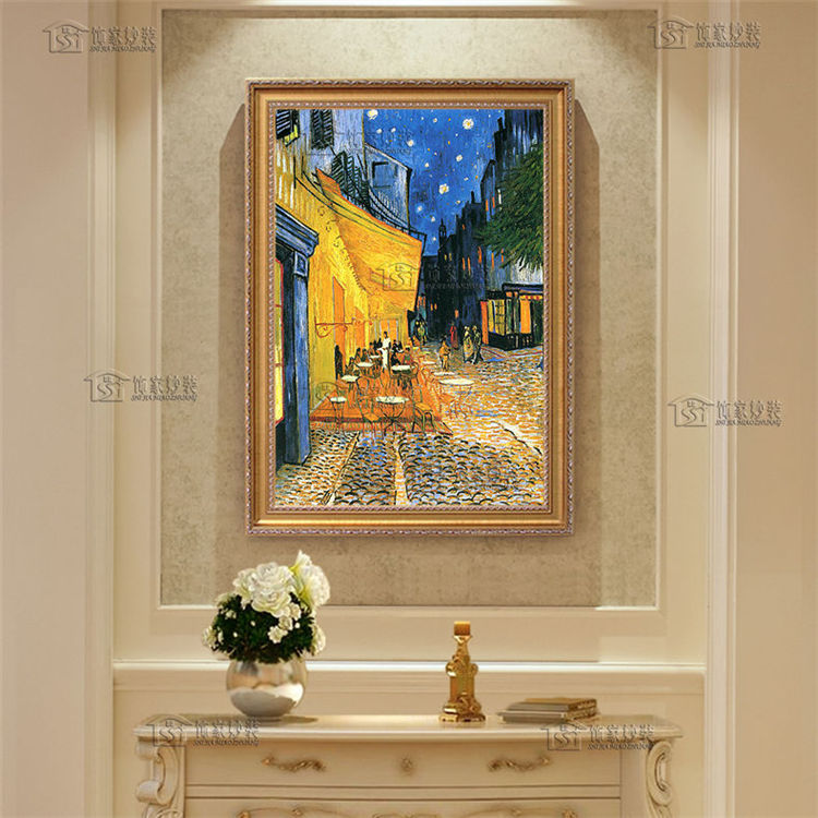 纯手工手绘油画欧式餐厅玄关卧室壁炉抽象装饰挂画梵高咖啡厅风景