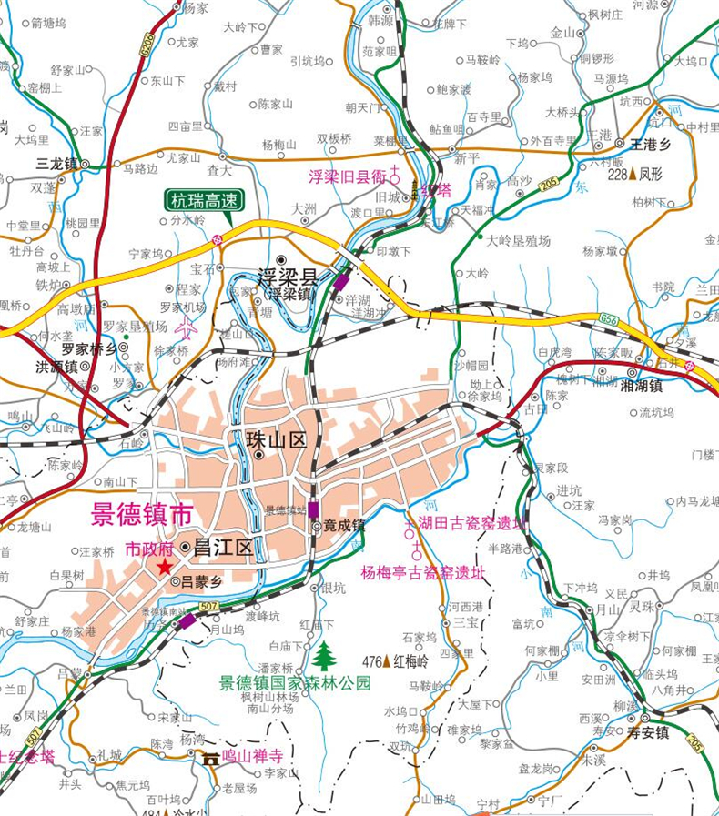 正版景德镇市交通旅游图2018新 高速公路县乡道详细地名风景区 手绘