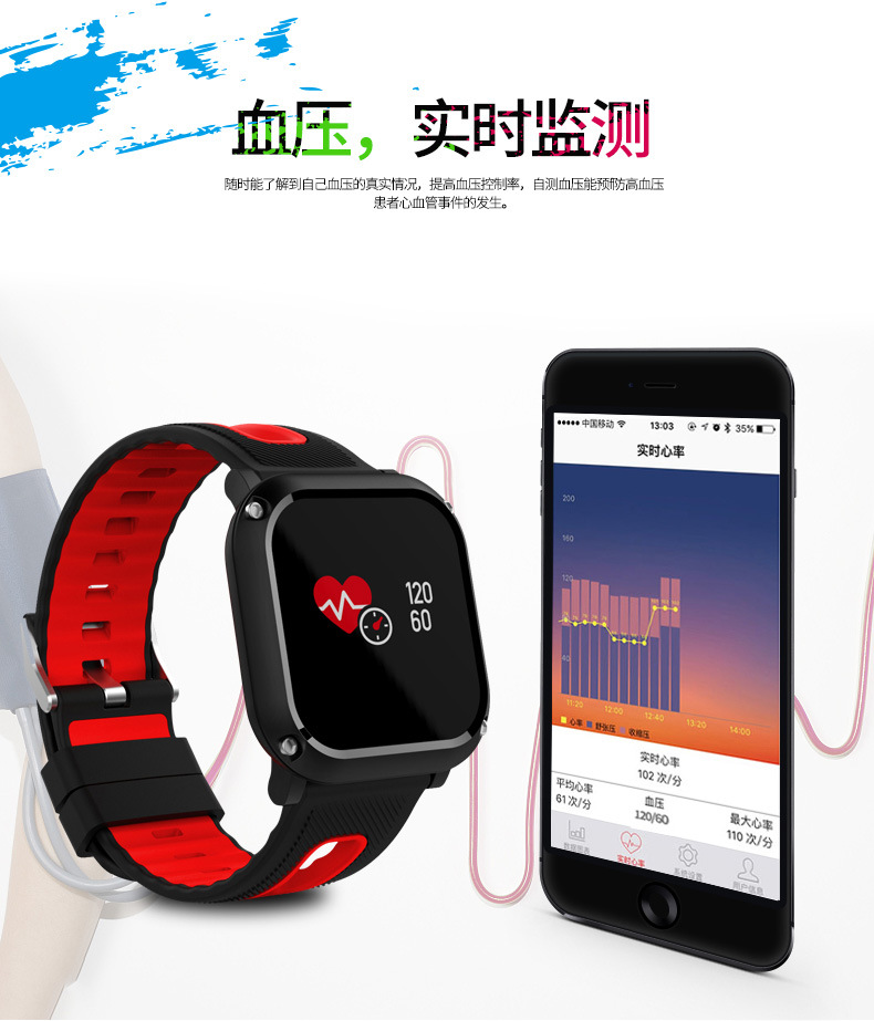 深度防水真计步手环卡路里心率血压大彩屏DB