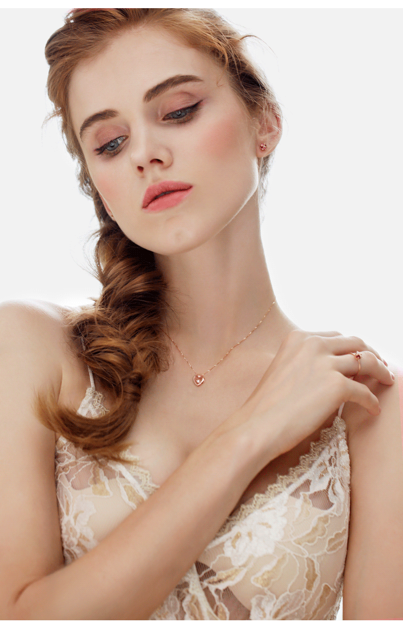 fanci范琦 18k金彩金钻石项链女玫瑰金爱心吊坠跳动的