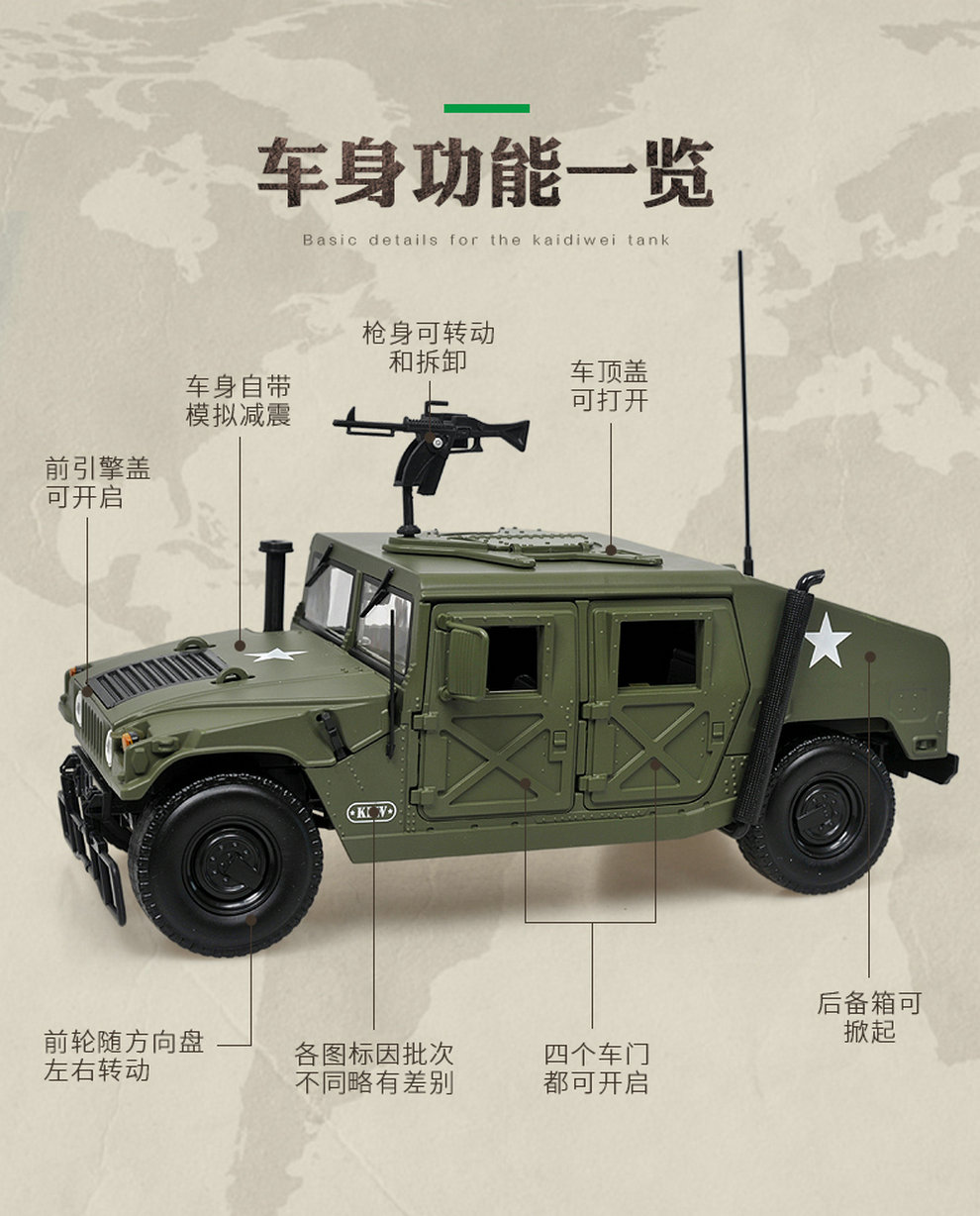 凯迪威合金军事模型1:18美军悍马车模战地车越野车金属仿真正品_现价