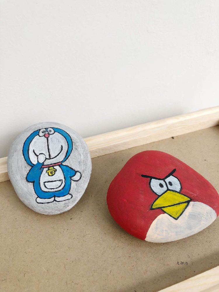 礼品摆件鹅卵石彩绘diy创意绘画工艺品石头画成品 愤怒的小鸟6-8cm