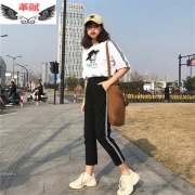 Young girls, junior high school students, high school students, social female leisure sports suits, female summer 2019 new fashion, Korean version, loose tops and pants, running two-piece suit, 87 A106 white 3XL